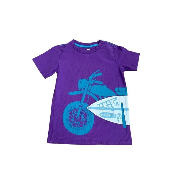 Tea Collection Purple Kids Short Sleeve T-Shirt With Blue Motorcycle Graphic 100 - Picture 1 of 4